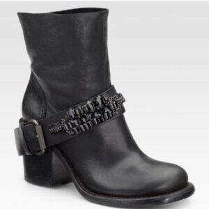 Vera Wang Lavender Black Leather Casey Buckle Rhinestone Boots